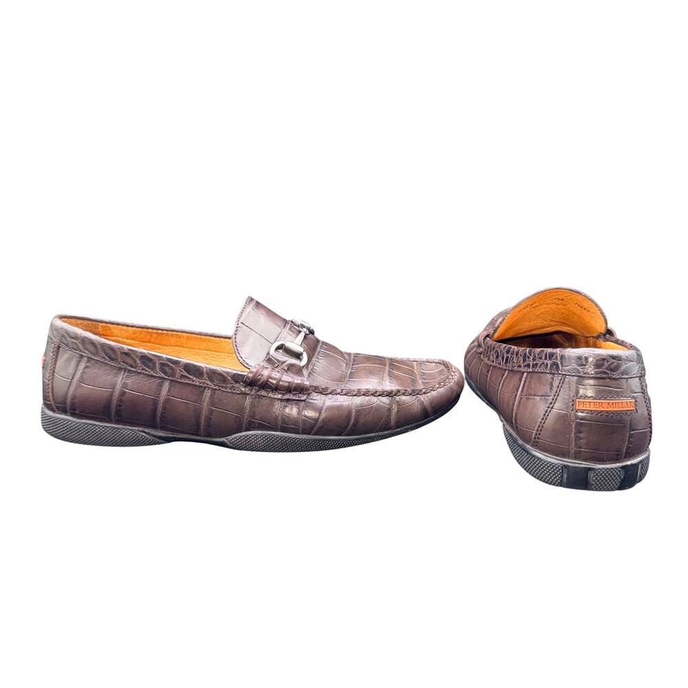 Peter Millar Brown Croc Embossed Bit Loafers Men’s 8.5M Made In Brazil
